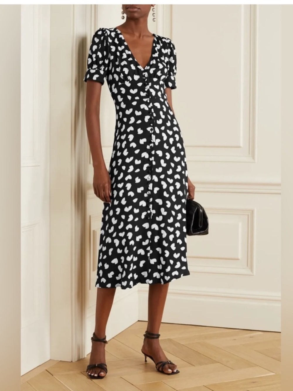 Michael Kors Petal Viscose Midi Puff‎ Sleeve Dress Size Small